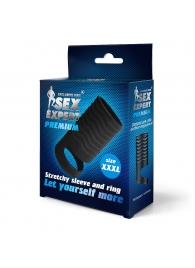 Черная открытая насадка на пенис с кольцом для мошонки XXXL-size - 9,9 см. - Sex Expert - в Нижнекамске купить с доставкой