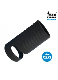Черная открытая насадка на пенис с кольцом для мошонки XXXL-size - 9,9 см. - Sex Expert - в Нижнекамске купить с доставкой