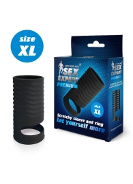 Черная открытая насадка на пенис с кольцом для мошонки XL-size - 8,9 см. - Sex Expert - в Нижнекамске купить с доставкой
