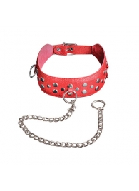 Красный кожаный ошейник с карабином и поводком - Sitabella - купить с доставкой в Нижнекамске