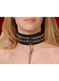 Чёрный ошейник с цепочками и поводком - Sitabella - купить с доставкой в Нижнекамске