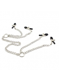 Серебристые зажимы для сосков и половых губ на тонкой цепочке - Notabu - купить с доставкой в Нижнекамске