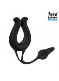 Черная вибронасадка Sex Expert с анальной втулкой - Sex Expert - в Нижнекамске купить с доставкой