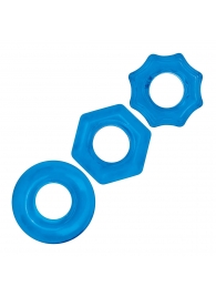 Комплект из трех голубых колец для эрекции 3-Pack Nuts   Bolts Stretch Cock Ring Set - BlueLine - в Нижнекамске купить с доставкой