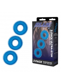 Комплект из трех голубых колец для эрекции 3-Pack Ultra-Stim Stretch Cock Rings - BlueLine - в Нижнекамске купить с доставкой