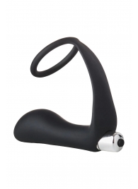 Черное эрекционное кольцо с вибропробкой Vibrating Anal Plug With Cockring - Dream Toys - в Нижнекамске купить с доставкой