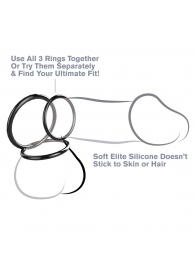 Набор из трех черных эрекционных колец Silicone 3-Ring Stamina Set - Pipedream - в Нижнекамске купить с доставкой