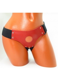 Красные кожаные трусики для страпона - БДСМ Арсенал - купить с доставкой в Нижнекамске