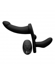 Черный вибрострапон Double Take 10X Double Penetration Vibrating Strap-on Harness - XR Brands - купить с доставкой в Нижнекамске