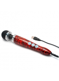 Красный беспроводной wand-вибратор Doxy Die Cast 3R с принтом в виде роз на рукояти - 28 см. - Doxy