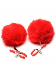Красные зажимы на соски с помпонами Pom Pom - XR Brands - купить с доставкой в Нижнекамске