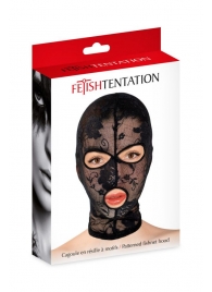 Черная кружевная маска на голову с отверстиями для глаз и рта - Fetish Tentation - купить с доставкой в Нижнекамске
