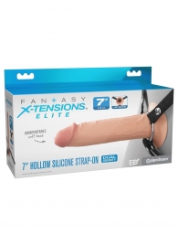 Телесный полый страпон на черных ремнях Hollow Silicone Strap-on - 17,8 см. - Pipedream - купить с доставкой в Нижнекамске