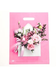 Розовый пакет с цветочным принтом и вырубной ручкой (40х31 см) - Сима-Ленд - купить с доставкой в Нижнекамске