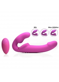 Розовый безремневой страпон с вибрацией и функцией расширения Inflatable Ergo-Fit Strapless Strap-On - XR Brands - купить с доставкой в Нижнекамске