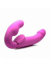 Розовый безремневой страпон с вибрацией и функцией расширения Inflatable Ergo-Fit Strapless Strap-On - XR Brands - купить с доставкой в Нижнекамске