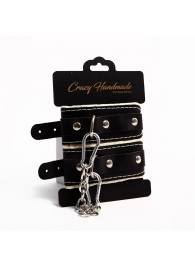 Черные скругленные наручники с мягкой бежевой подкладкой - Crazy Handmade - купить с доставкой в Нижнекамске