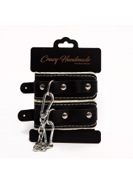 Черные скругленные наручники с мягкой бежевой подкладкой - Crazy Handmade - купить с доставкой в Нижнекамске