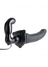 Черный страпон с вагинальной пробкой Deluxe Vibrating Penetrix Strap-On - 19 см. - Pipedream - купить с доставкой в Нижнекамске