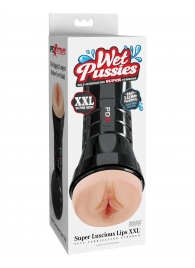 Телесный мастурбатор-вагина в черной колбе Super Luscious Lips XXL - Pipedream - в Нижнекамске купить с доставкой