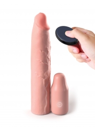 Телесная вибронасадка на член 3  Vibrating Mega X-tension with Remote - 22,9 см. - Pipedream - в Нижнекамске купить с доставкой