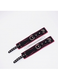 Черно-розовые кожаные оковы с розовой строчкой - Crazy Handmade - купить с доставкой в Нижнекамске