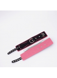 Черно-розовые кожаные оковы с розовой строчкой - Crazy Handmade - купить с доставкой в Нижнекамске