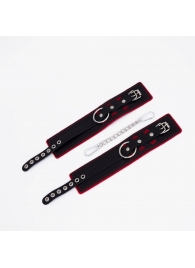 Черно-красные оковы с красной строчкой Sex - Crazy Handmade - купить с доставкой в Нижнекамске