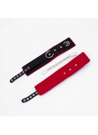 Черно-красные оковы с красной строчкой Sex - Crazy Handmade - купить с доставкой в Нижнекамске