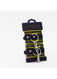 Черно-желтые кожаные наручники с жёлтой строчкой - Crazy Handmade - купить с доставкой в Нижнекамске