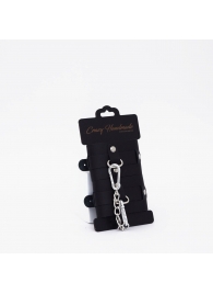 Черные кожаные наручники с хромированной фурнитурой - Crazy Handmade - купить с доставкой в Нижнекамске