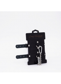 Черные кожаные оковы с хромированной фурнитурой - Crazy Handmade - купить с доставкой в Нижнекамске