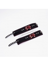 Черные кожаные оковы с красным декором и строчкой - Crazy Handmade - купить с доставкой в Нижнекамске