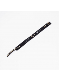 Черный кожаный ошейник с золотистой фурнитурой - Crazy Handmade - купить с доставкой в Нижнекамске