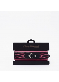 Черно-розовый кожаный ошейник с розовой строчкой - Crazy Handmade - купить с доставкой в Нижнекамске