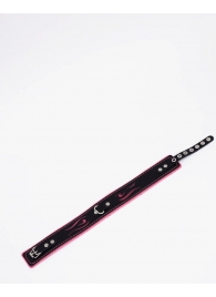 Черно-розовый кожаный ошейник с розовой строчкой - Crazy Handmade - купить с доставкой в Нижнекамске