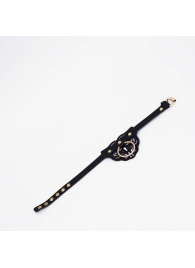 Черный фигурный кожаный ошейник с золотистой фурнитурой - Crazy Handmade - купить с доставкой в Нижнекамске