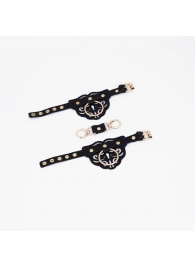 Черные наручники с золотистой фурнитурой - Crazy Handmade - купить с доставкой в Нижнекамске