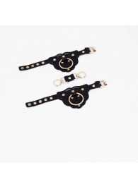 Черные наручники с золотистой фурнитурой - Crazy Handmade - купить с доставкой в Нижнекамске