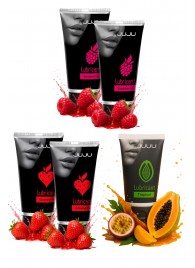 Набор из 5 съедобных лубрикантов JUJU (клубника х 2, малина х 2, тропические фрукты) - JuJu - купить с доставкой в Нижнекамске