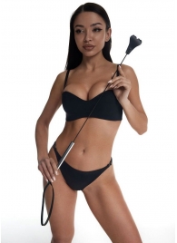 Стек с черным кожаным наконечником в виде сердца и металлической ручкой - 67 см. - Crazy Handmade - купить с доставкой в Нижнекамске