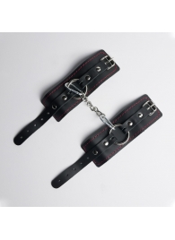 Черные кожаные наручники с красной строчкой - Crazy Handmade - купить с доставкой в Нижнекамске