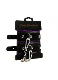 Черно-фиолетовые скругленные наручники с мягкой подкладкой - Crazy Handmade - купить с доставкой в Нижнекамске