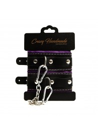 Черно-фиолетовые скругленные наручники с мягкой подкладкой - Crazy Handmade - купить с доставкой в Нижнекамске