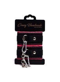 Черно-розовые скругленные наручники с мягкой подкладкой - Crazy Handmade - купить с доставкой в Нижнекамске