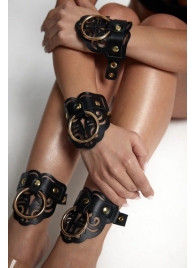 Черные кожаные оковы с резными узорами и клепками - Crazy Handmade - купить с доставкой в Нижнекамске