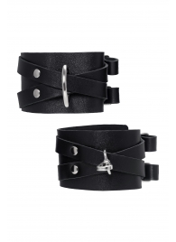 Черные кожаные оковы с двумя перекрёстными ремешками - Pecado - купить с доставкой в Нижнекамске