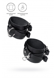 Черные кожаные оковы с двумя перекрёстными ремешками - Pecado - купить с доставкой в Нижнекамске