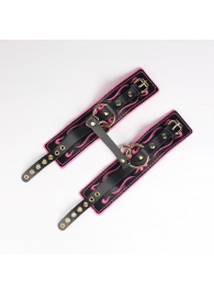 Черные кожаные оковы с розовой строчкой - Crazy Handmade - купить с доставкой в Нижнекамске