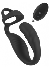 Черное эрекционное кольцо со стимуляцией промежности и анальной пробкой Cock Ring with RC Prostate Plug - Orion - в Нижнекамске купить с доставкой